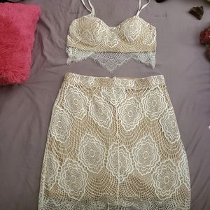 Off-White Lace Skirt Set